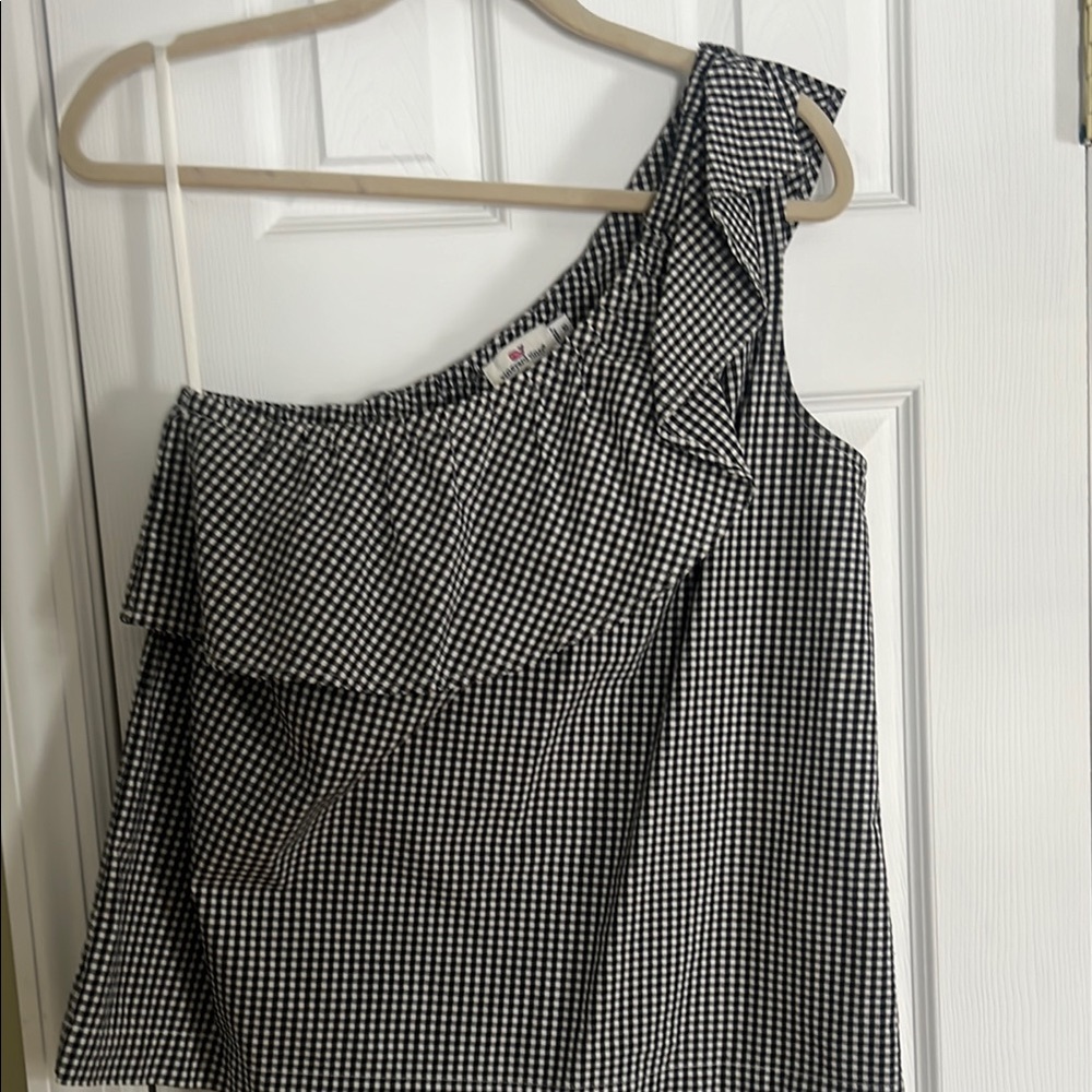 Stylish Black and White Gingham One-Shoulder Dress